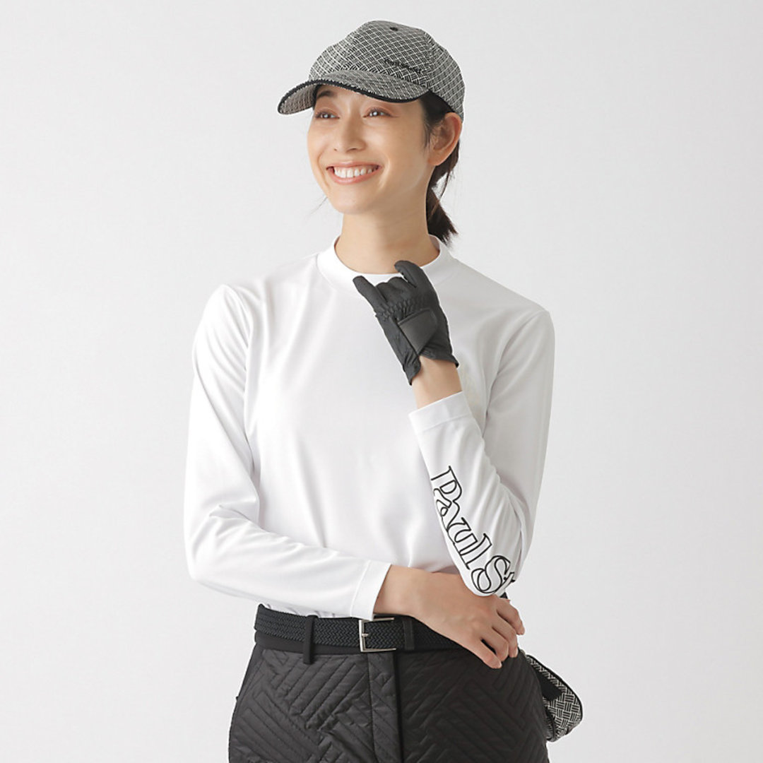 モックネックプリントカットソー【ホワイト S】