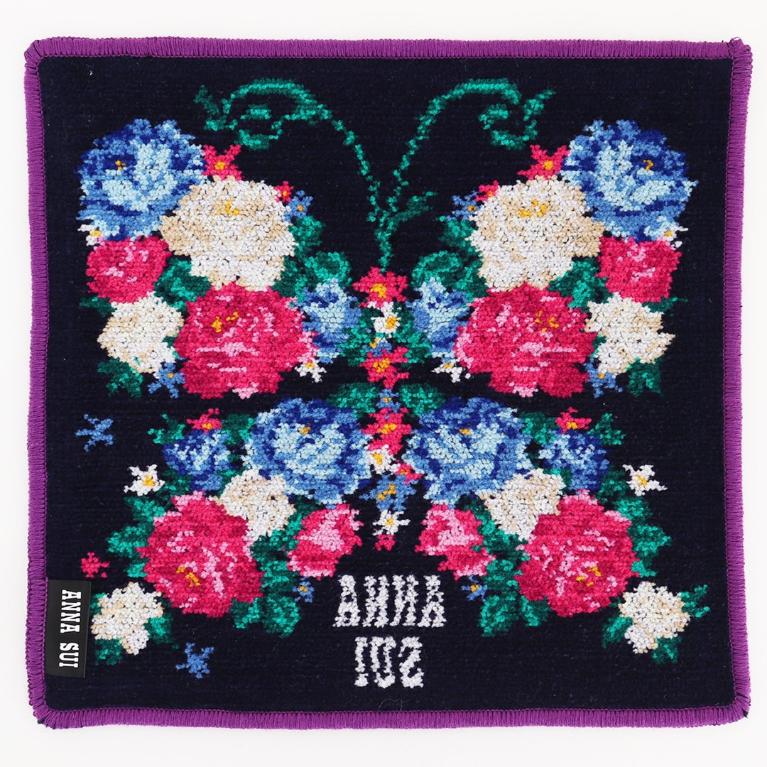 ANNA SUI ローズ柄シェニール織タオルハンカチ ホワイト レディースハンカチ