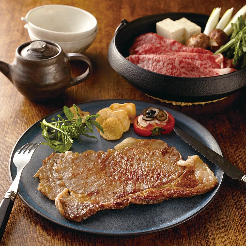 【冷凍】<京都 モリタ屋> 国産黒毛和牛ステーキ・すき焼用セット