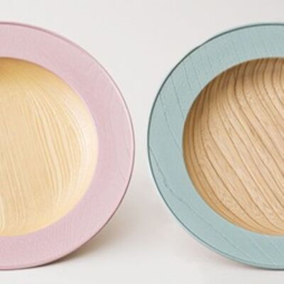 <浅田漆器工芸>うつろいウッドプレート ピンク&グリーン