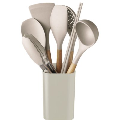 ＜アイリスオーヤマ＞キッチンツール７点＋スタンドセット【グレージュ】