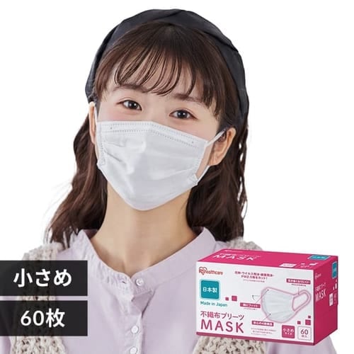 【60枚入】不織布プリーツマスク ふつうサイズ ６０枚入 PN-NC60L ホワイト マスク ますく mask MASK プリーツ 不織布 使い捨て  飛沫 ウイルス 花粉 ほこり 風邪 4層構造 ふつう 国産 日本製