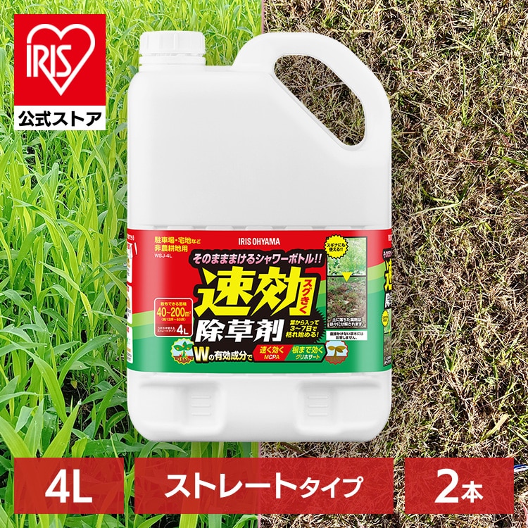 【2本セット】 除草剤 4L まとめ買い 速効 強力 液体 アイリスオーヤマ 非農耕地用 根枯らし 雑草対策 ガーデニング 園芸用品 庭 手入れ ストレートタイプ 速効除草剤 WSJ-4L *