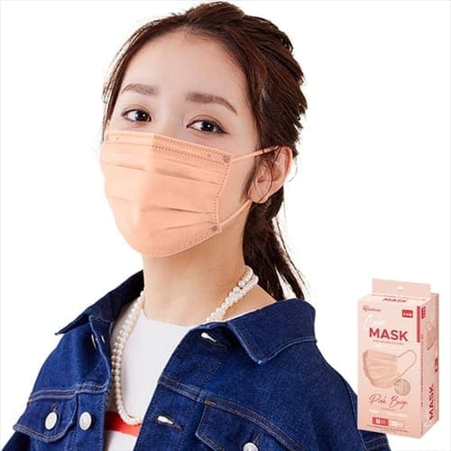 カラーマスク ふつうサイズ 30枚入 プリーツマスク ピンクベージュ
