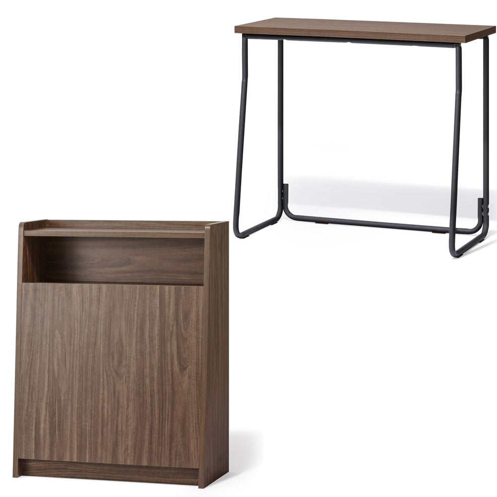 ＼スぺパ家具2点セット/ デスク パソコンデスク 机 ゴミ箱 キャスター付き 2分割 分別 おしゃれ 北欧 海外 ウォールナット/ブラック 収納 スリム 一人暮らし アイリスオーヤマ * & 新生活 [sinseiikatu]