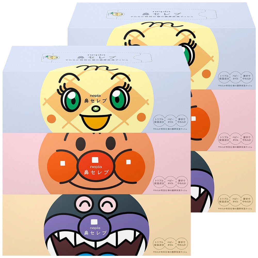 ティッシュ 保湿 ボックスティッシュ ネピア アンパンマン 鼻セレブティシュ 3個パック 360枚(180組) 110843 ティッシュ 保湿ティッシュ 鼻セレブ ネピア nepia 風邪 花粉 鼻づまり 鼻水 鼻炎 アンパンマン