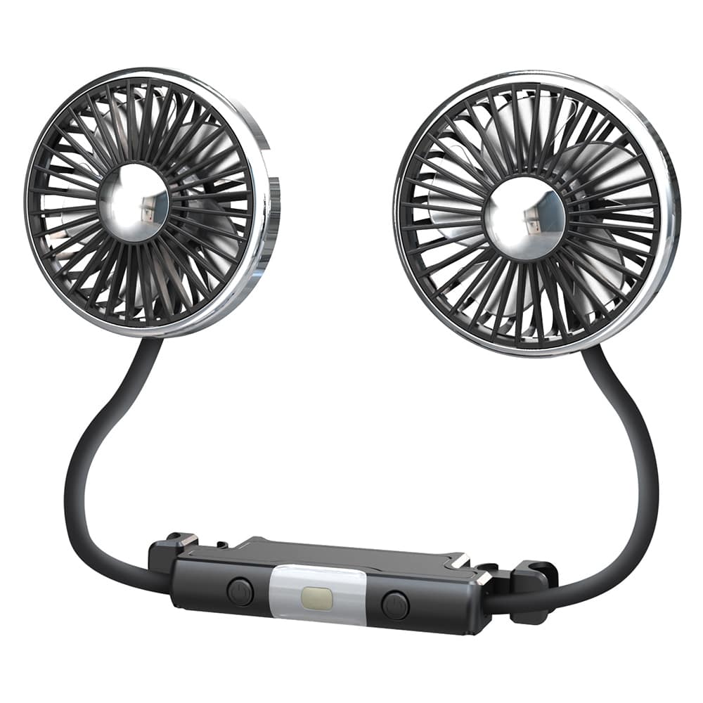 車載ファン 車載扇風機 後部座席 ダブルヘッド バックシートファン ブラック TMC022 車載ファン 車載扇風機 後部座席 ツインファン 空気循環 角度調整可能 360°角度調整 ライト付き 熱中症対策 エコ ファン 扇風機 車用 車 【B】