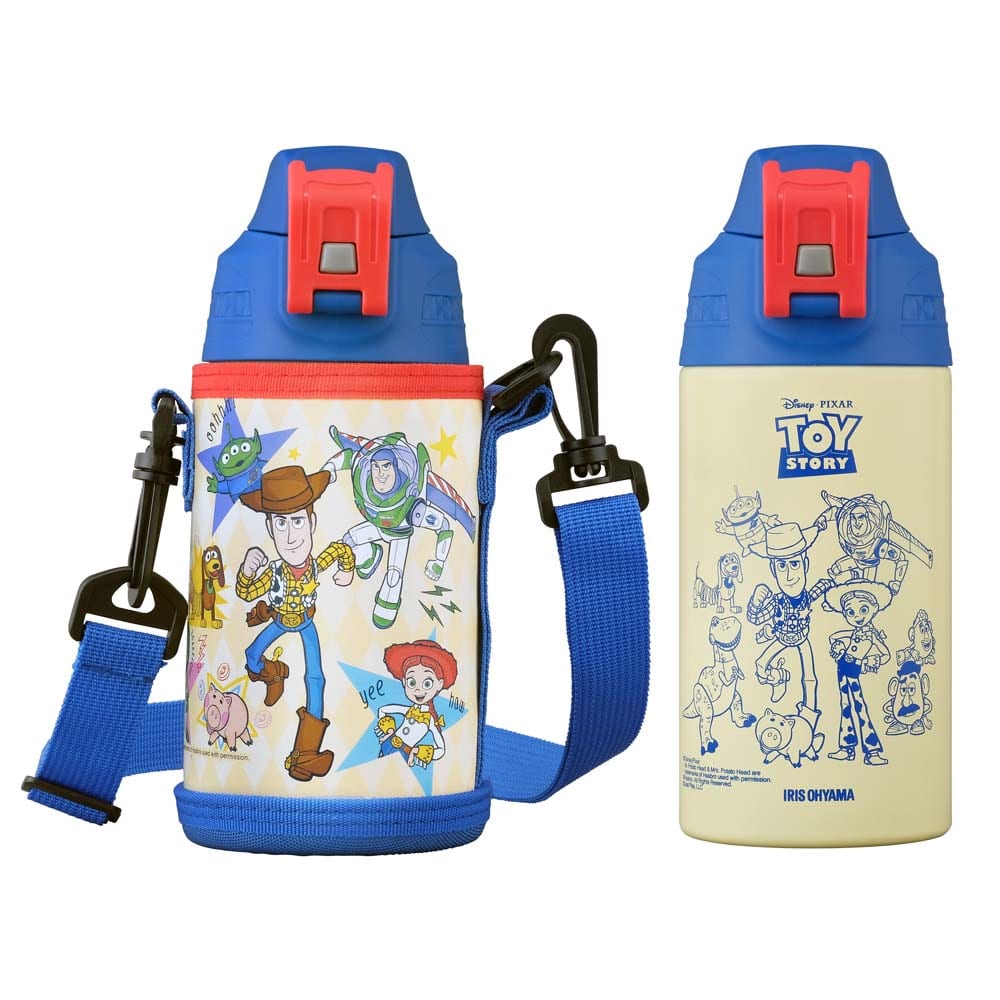 水筒 600ml 1リットル スポーツドリンク対応 子供 真空断熱 保冷 ワンタッチ 直飲み ダイレクト 洗えるポーチ ストラップ 通園 通学 ステンレスボトル トイ・ストーリー アイリスオーヤマ DBR-600 NDDB *