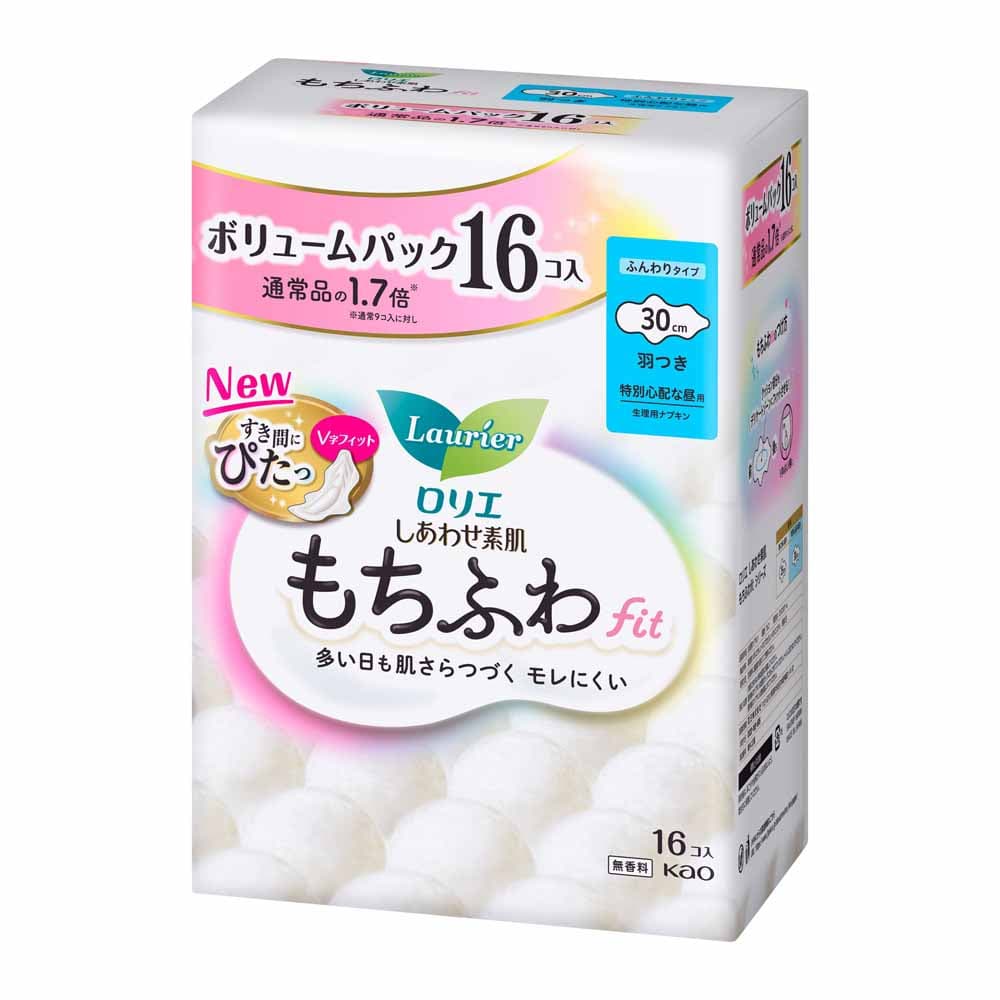 ロリエS もちふわfit 特別心配な昼用 羽つき16コ <br>花王 ロリエ もちふわ ロリエしあわせ素肌 しあわせ素肌 ロリエもちふわ もちフワ 大容量 もちふわfit 無香料 KAO