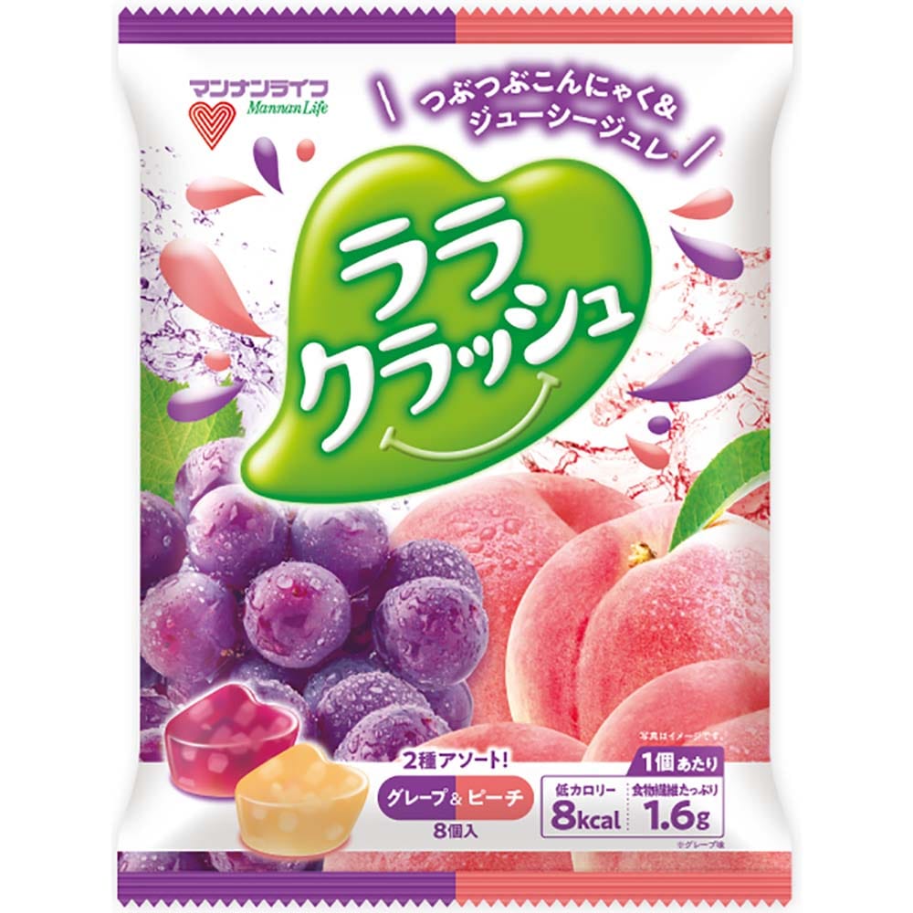 【12個】ララクラッシュ 24g×8個入 <br>ララクラッシュ ゼリー 蒟蒻畑 アソート 食物繊維 ヘルシー おやつ 果物 マンナンライフ 食感 特定保健用食品 マンナンライフ 蒟蒻畑_ぶどう味 蒟蒻畑_マスカット味 アソート/グレープ＆ピーチ味