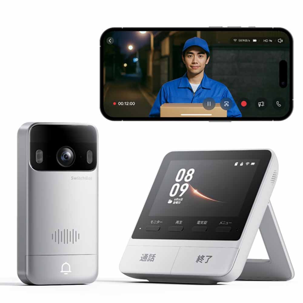 SwitchBot スマートテレビドアホン W6702002<br>SwitchBot スマートテレビドアホン インターホン バッテリー 高画質 セキュリティ 工事不要 SwitchBot