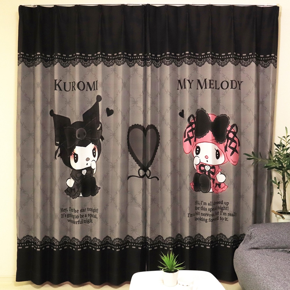 MORIPiLO 遮光カーテン クロミ 幅100x110cm丈 2枚組 真夜中のメロクロ <br>幅100x110cm丈 真夜中のメロクロ 遮光カーテン マイメロディ クロミちゃん 2枚組 可愛い キャラクター グッズ モリシタ モリシタ 【B】