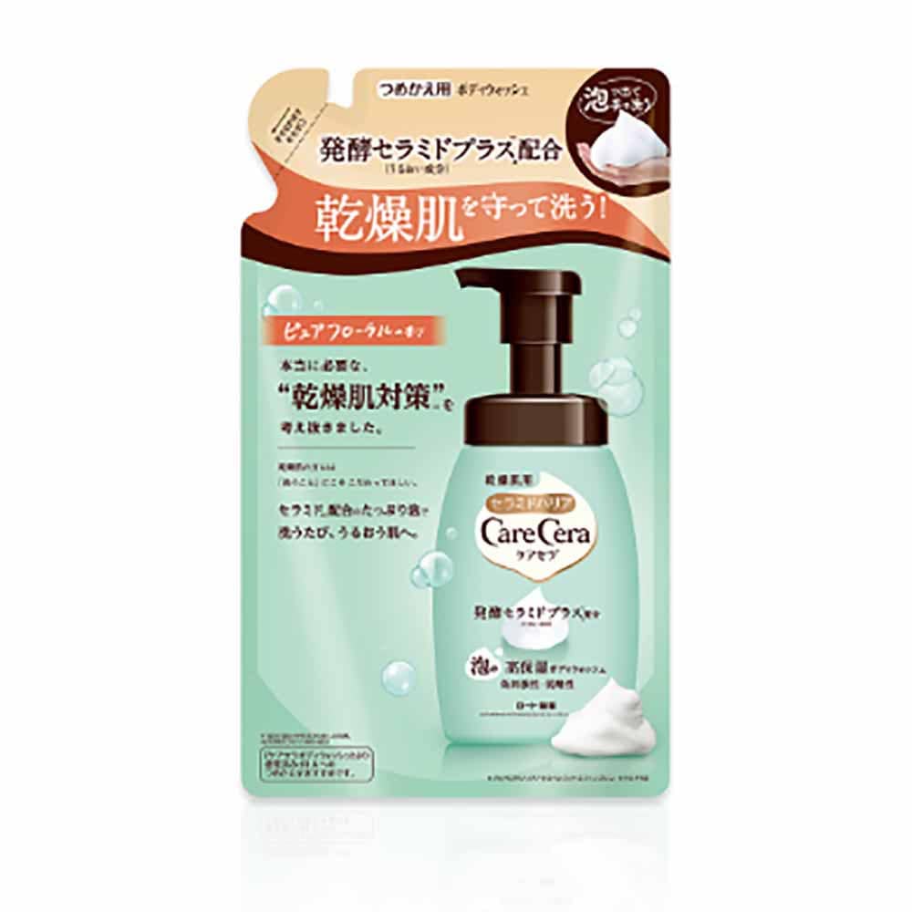 ケアセラ泡高保湿ボディＷ つめかえ 385ml <br>ボディウォッシュ ケアセラ 泡 パウチ 詰替え ボディソープ 高保湿 化粧品 ロート製薬 ピュアフローラルの香り フルーティーローズの香り ボタニカルフラワーの香り