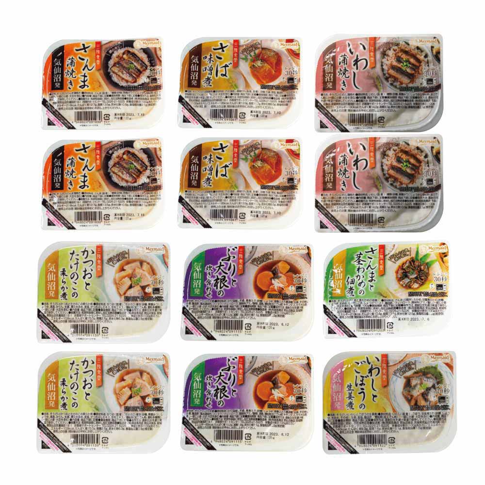 三陸食堂 煮魚・惣菜セット7種12P <br>三陸 簡単調理 おかず レトルト 煮魚 非常食 常備品 お手軽 缶詰 惣菜 ABECHO