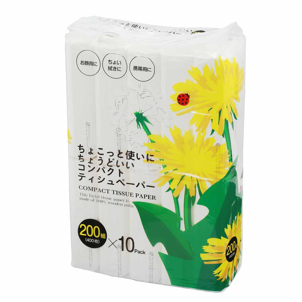 【12個セット】アストソフトパックてんとう虫（タンポポ）200W10P 112036<br>コンパクトティッシュ ソフトパックタイプ ソフトパック ティッシュ 大容量 200組 手のひらサイズ パルプ パルプ100% ティシュー アスト
