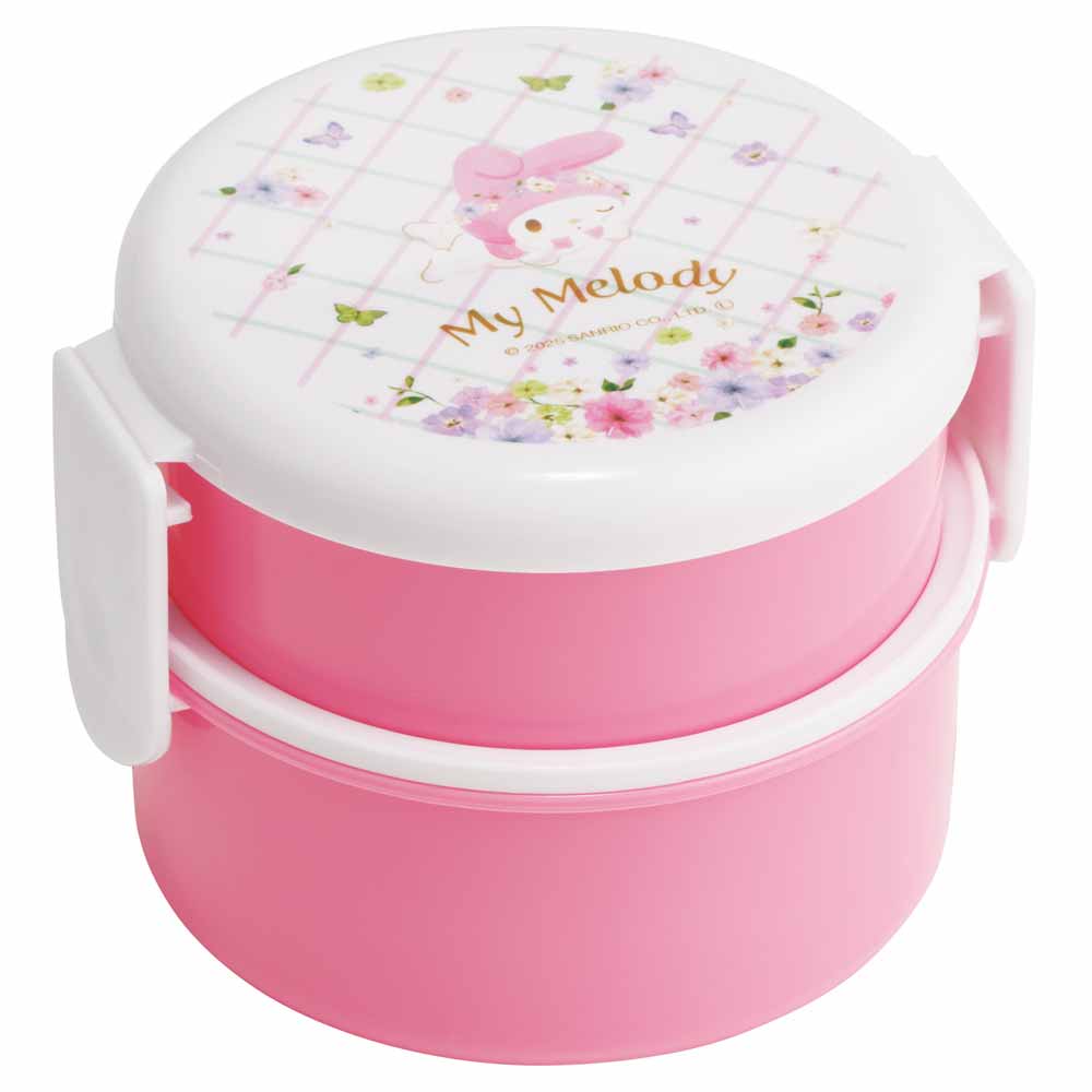 お弁当箱 2段 500ml ミニフォーク付き パステル水彩花柄 ONWR1 弁当 子供 大人 2段 コンパクト フォーク グッズ 少 キャラ かわいい シナモロール クロミ ハローキティ マイメロディ