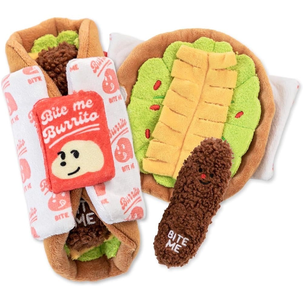 ブリトーノーズワークおもちゃ  犬 わんこ おもちゃ ノーズワーク カシャカシャ ピーピー 音 ドッグトイ スクイーカー おやつ