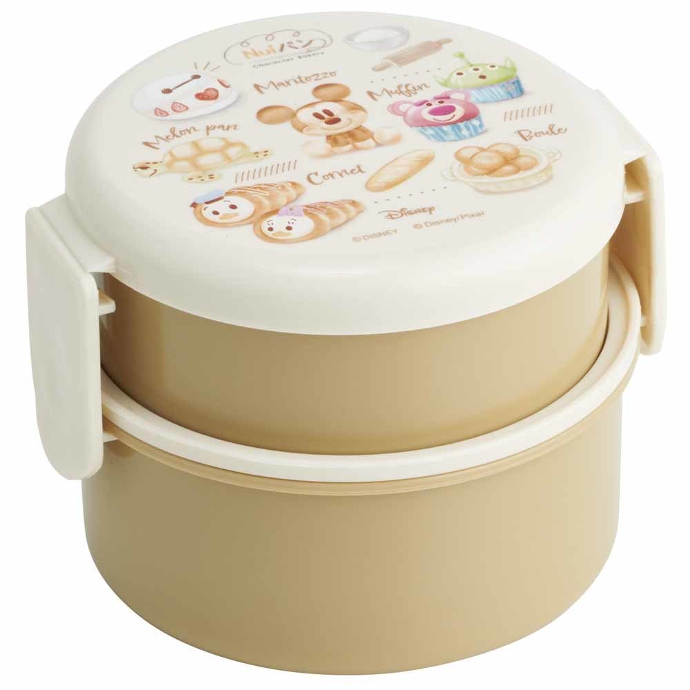 丸型2段ランチボックス 500ml <br>弁当 子供 大人 2段 コンパクト フォーク グッズ 少 キャラ かわいい スケーター
