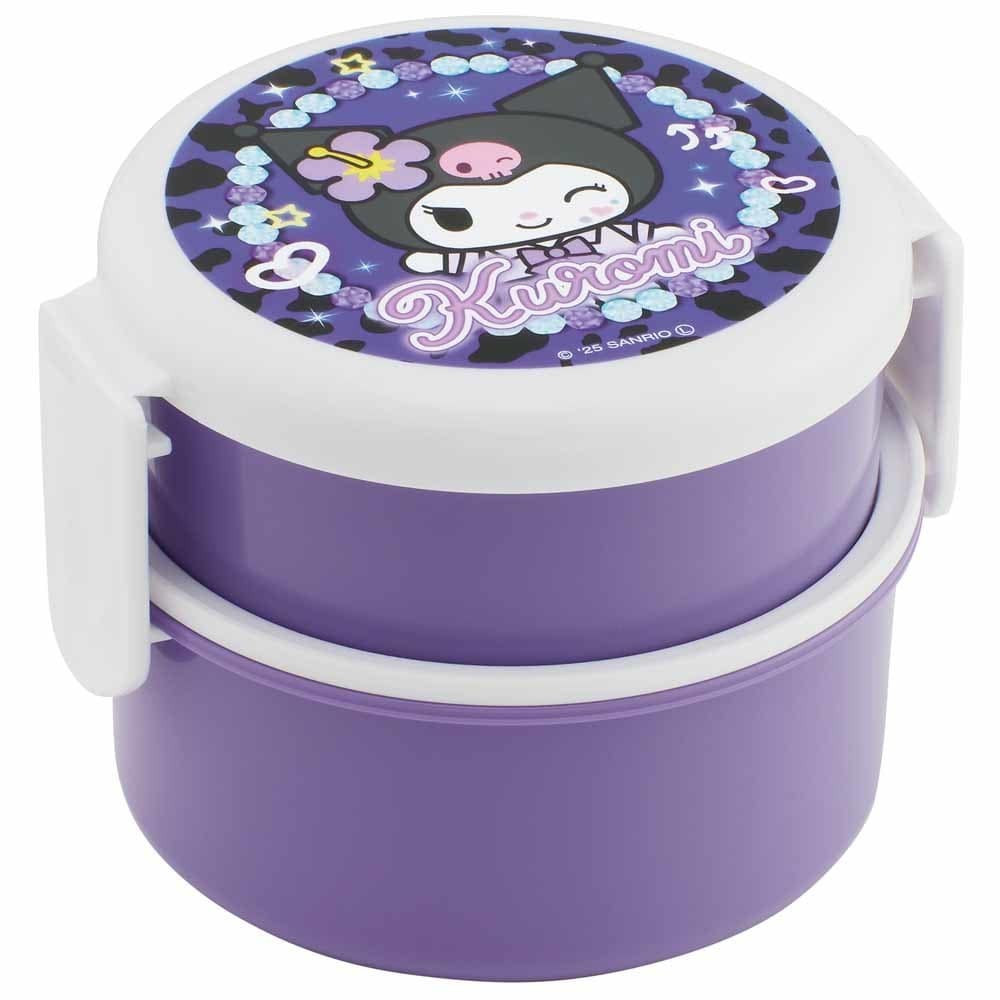 丸型2段ランチボックス 500ml <br>弁当 子供 大人 2段 コンパクト フォーク グッズ 少 キャラ かわいい スケーター