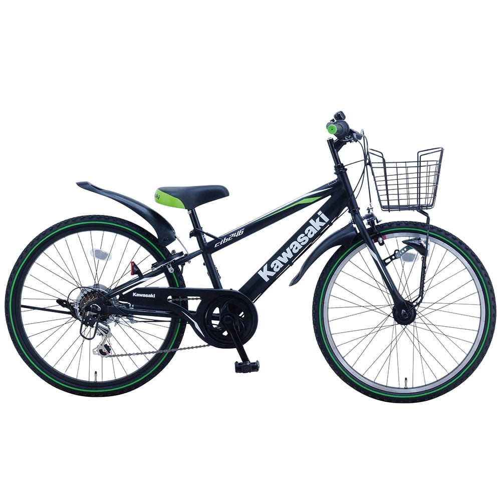 【完成車】Kawasaki 安全装備ジュニアマウンテンバイク KAKZ246HD 自転車 ジュニアサイクル 子供用 24インチ ブラック Kawasaki カワサキ ジュニアCTB オートライト 外装6段変速 【TD】 【代引不可】