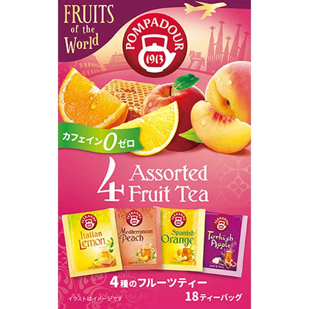 【3箱】4アソート 18包 71171 71169 ポンパドール 4種類 アソート ハーブ フルーツ ノンカフェイン リフレッシュ リラックス ティーバッグ 並行輸入品 POMPADOUR ハーブティー フルーツティー