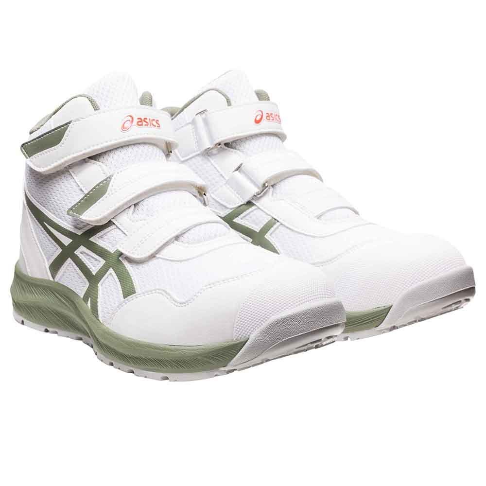 安全靴 ホワイト／ライケングリーン CP216-100 アシックス ASICS ウィンジョブ 面ファスナー 安全靴 セフティースニーカー プロスニーカー JSAA規格 軽量 履き心地 ウィンジョブ