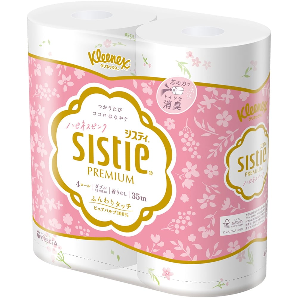 トイレットペーパー ダブル システィ 4ロール ハピネスピンク クリネックス 25129 クリネックス システィ トイレットペーパー トイレットロール ダブル 無香料 やわらか 消臭 花柄 35m クリネックス