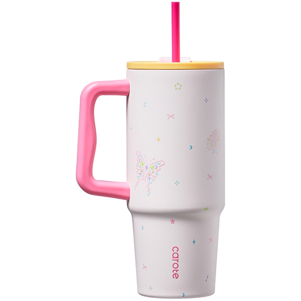取っ手付きタンブラー 1020ml DailyJoy  タンブラー 1.02L ストロー 直飲み 保温 保冷 かわいい ピンク ブルー カローテ カローテ