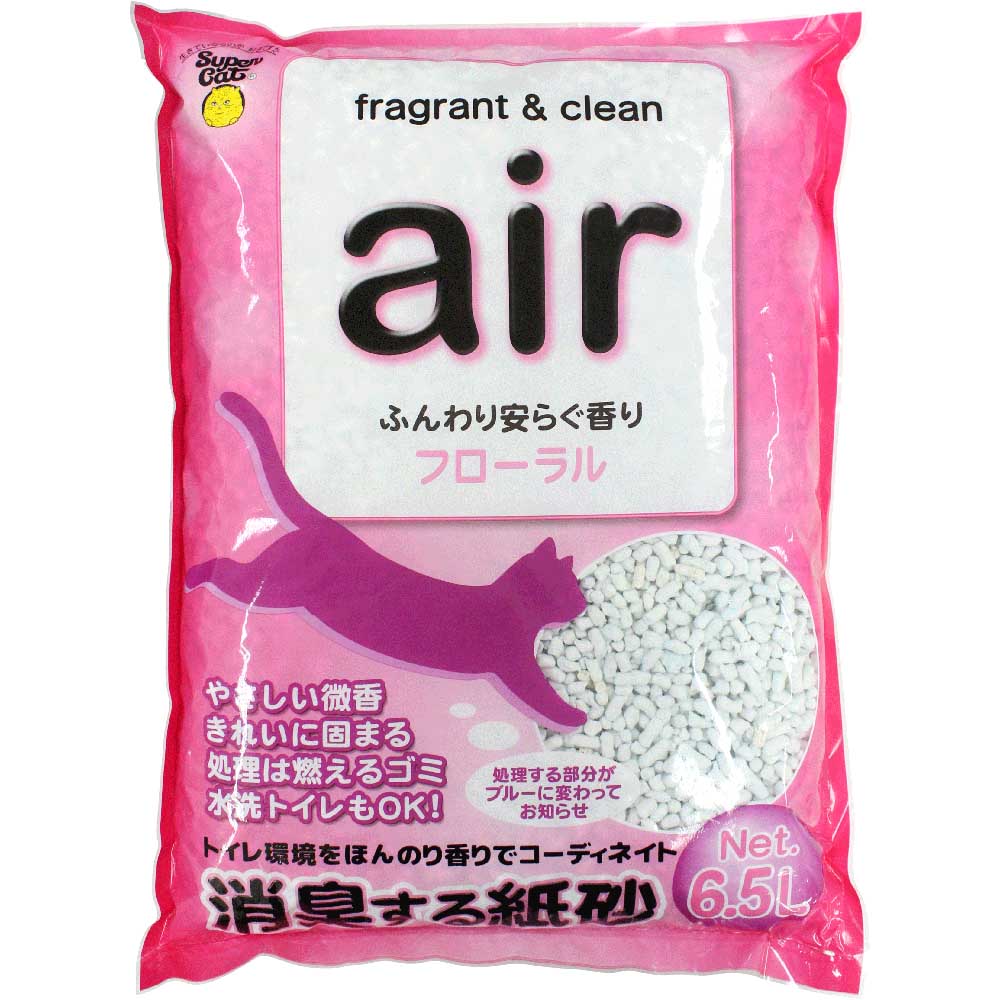 air 6.5L  猫砂 紙製 猫トイレ 燃やせる 消臭 固まる 6.5L air スーパーキャット 紙 アクアマリン フローラル 森林