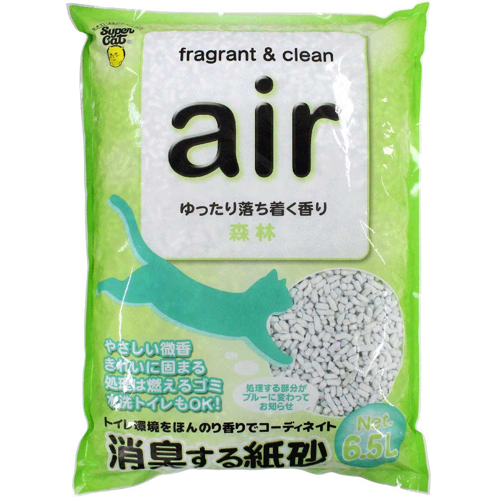 air 6.5L  猫砂 紙製 猫トイレ 燃やせる 消臭 固まる 6.5L air スーパーキャット 紙 アクアマリン フローラル 森林