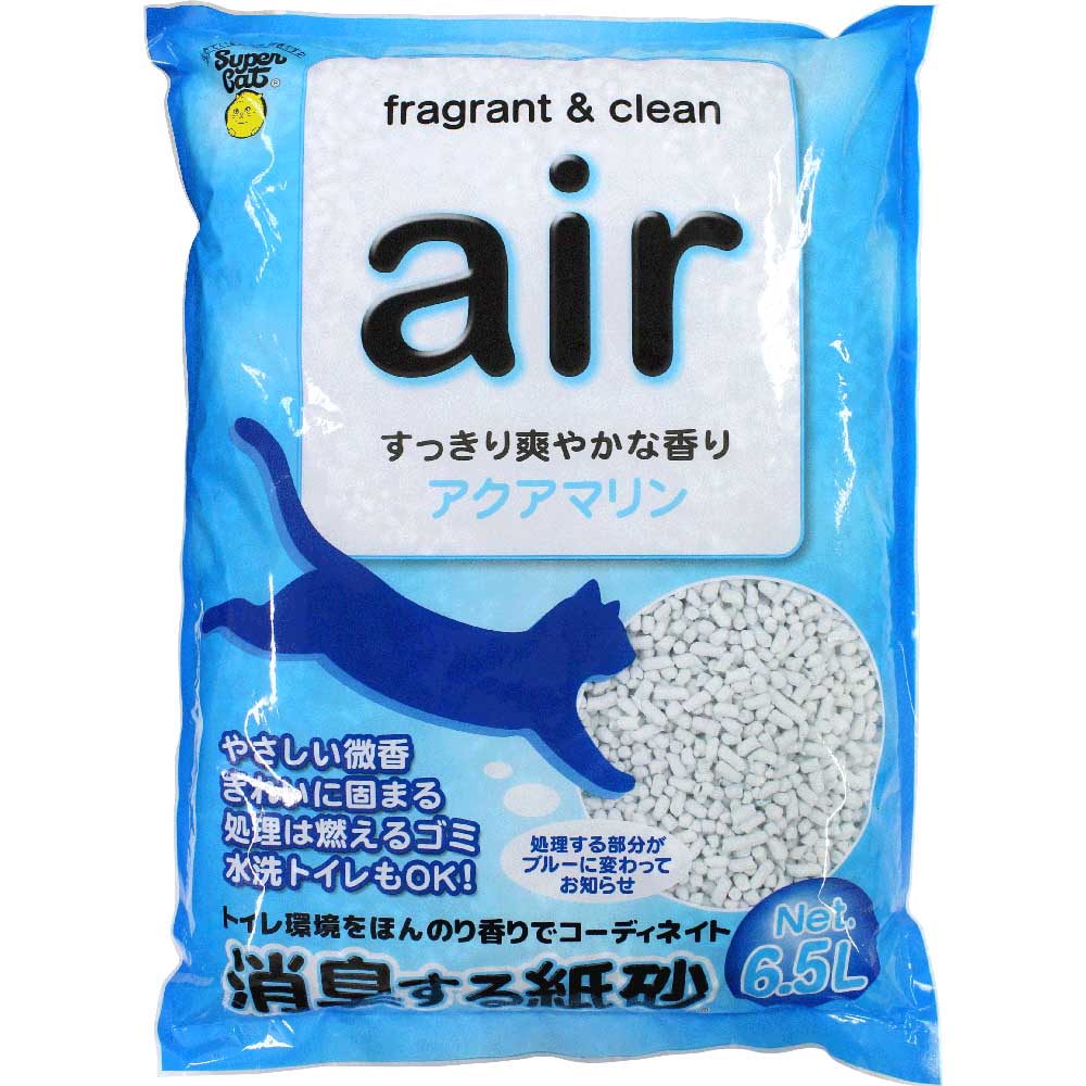 air 6.5L 6個セット  猫砂 紙製 猫トイレ 燃やせる 消臭 固まる 6.5L air スーパーキャット 紙 アクアマリン フローラル 森林