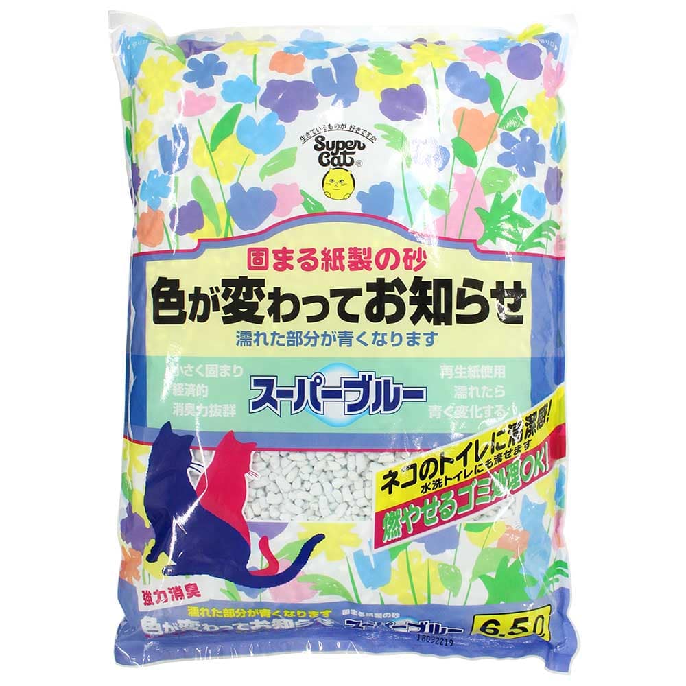 スーパーブルー 6.5L 6個セット  猫砂 紙製 猫トイレ 燃やせる 消臭 固まる 6.5L スーパーブルー スーパーキャット 紙