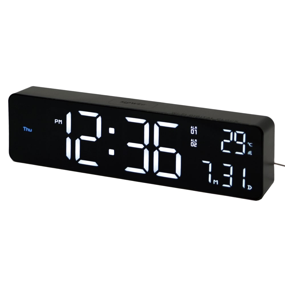 LED WiFi CLOCK Bueno SLW426 SLW427 デジタル時計 置き時計 掛け時計 WiFi対応 目覚まし時計 室温計 LED アラーム インテリア 自動調光 SLOWER ブラック（ホワイトLED） ホワイト（ホワイトLED） 【B】