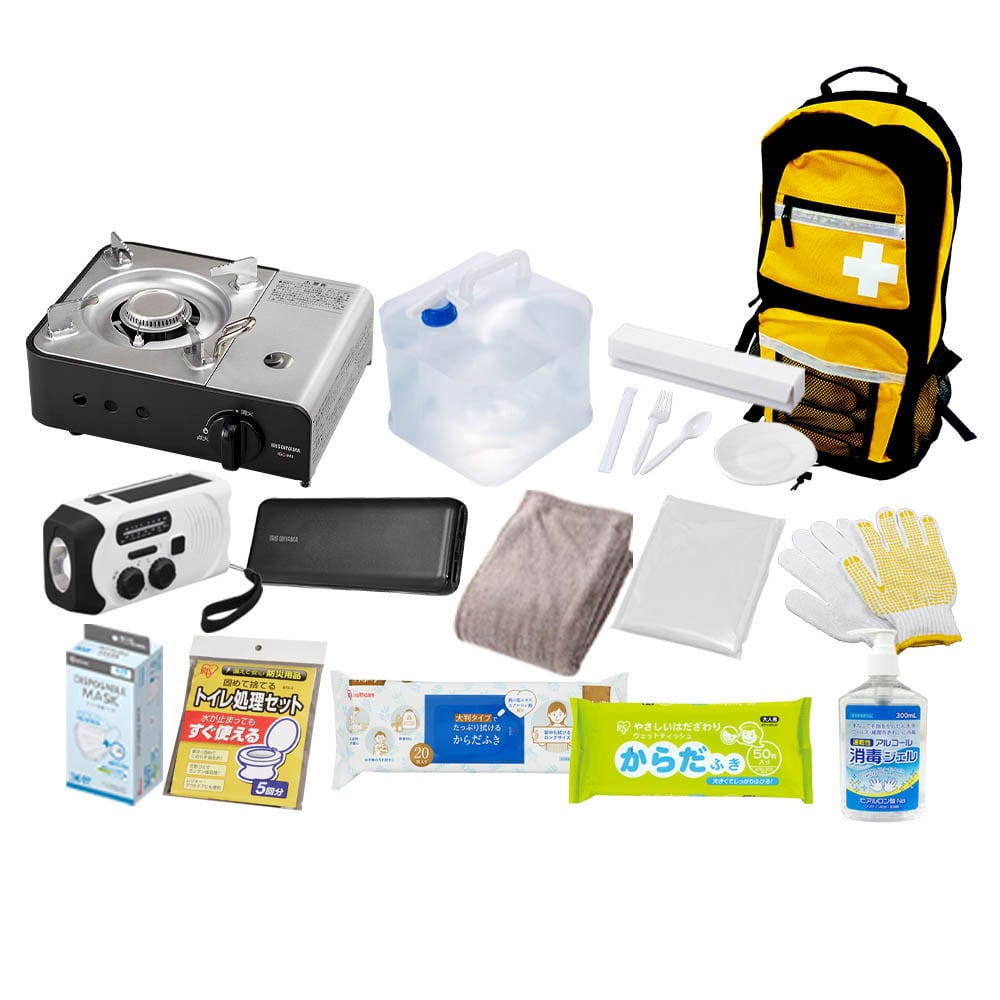 防災グッズ セット 16点 防災リュック 防災セット 1人用 アイリスオーヤマ 防災 避難グッズ ウォータータンク カセットコンロ 災害用 非常用持ち出し袋 ラジオ モバイルバッテリー 災害グッズ 避難リュック 防災用品 非常用トイレ 一人 ONSP016 *