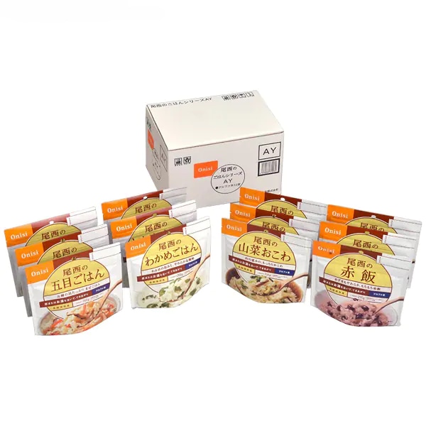 尾西のごはんシリーズ CY 和風・洋風組合せ 12食入 （五目ごはん・わかめごはん・ドライカレー・チキンライス）