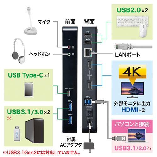 サンワサプライ USB-CVDK4 タブレットスタンド付き4K対応USB3.1ドッキングステーション