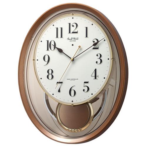 リズム時計 4MN556RH06(茶メタリック色光沢仕上 白) 電波掛け時計