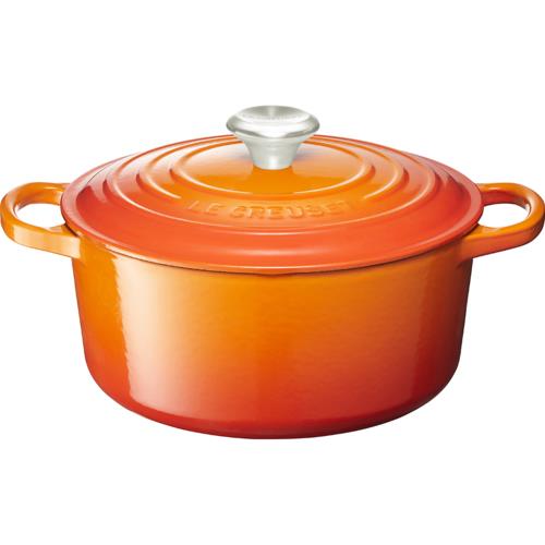 ル・クルーゼ(LE CREUSET) 【日本正規品】鋳物ホーロー鍋 両手鍋 シグニチャー ココット ロンド22cm BM加工 オレンジ ガス/IH対応