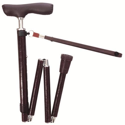 島製作所 折りたたみジョイント DXステッキ レザーベルギーチョコ 長さ74～84cm 6段階 折りたたみ時 30cm