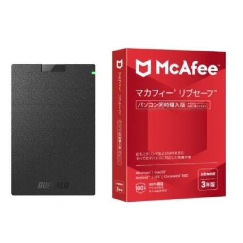 HD-PGAC1U3-BA ブラック USB Type-C & USB Type-A ケーブル付属 ポータブルHDD 1TB + マカフィー リブセーフ 3年 同時購入版