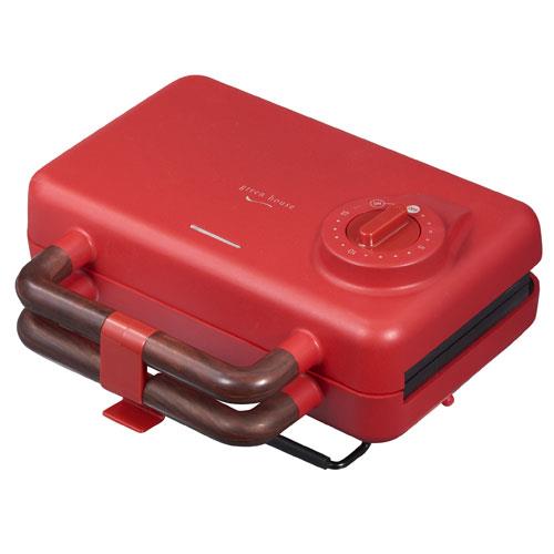 GREEN HOUSE(グリーンハウス) GH-HOTSB-RD ホットサンドメーカー2枚焼 レッド プレート取り外し&水洗い レシピブック付き