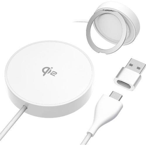 多摩電子工業 TWC64W ホワイト Qi2対応 マグネット式ワイヤレス充電器 2in1