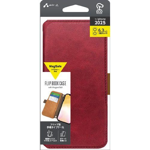 エアージェイ(air-j) AC-P25-PB-RD レッド iPhone 17用 MagSafeアクセサリー対応 手帳タイプケース