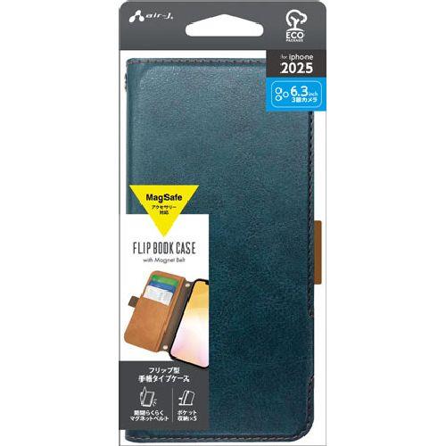 エアージェイ(air-j) AC-P25P-PB-BL ブルー iPhone 17 Pro用 MagSafeアクセサリー対応 手帳タイプケース