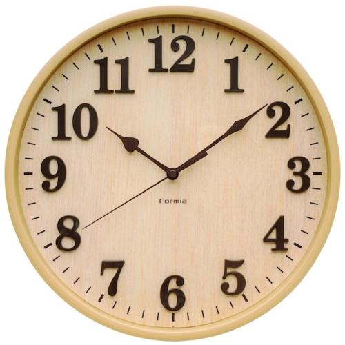 保土ヶ谷電子販売 HIC-012W-N ナチュラル インテリアアナログ掛け時計 Formia フォルミア デザイン 連続秒針 立体文字盤 ポップ