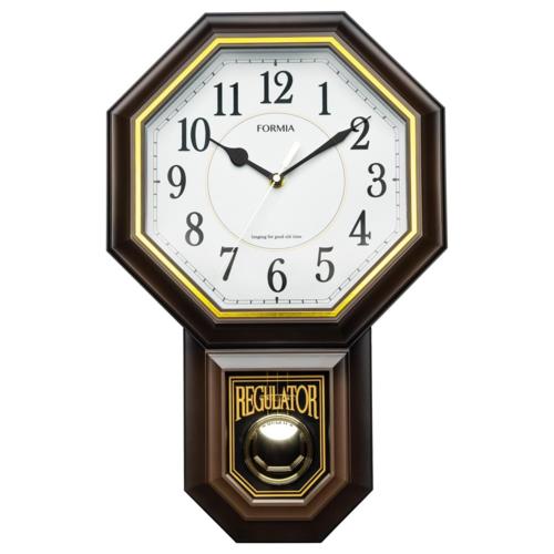 保土ヶ谷電子販売 HWC-Y027W-BR ブラウン アナログ振り子 掛け時計 Formia フォルミア チャイム 時報 見やすい 連続秒針