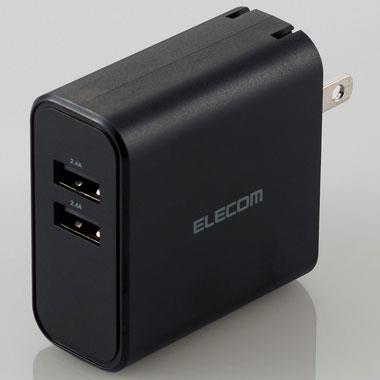 エレコム ELECOM MPA-ACU05BK(ブラック) 24W AF×2 AC充電器 USB充電器