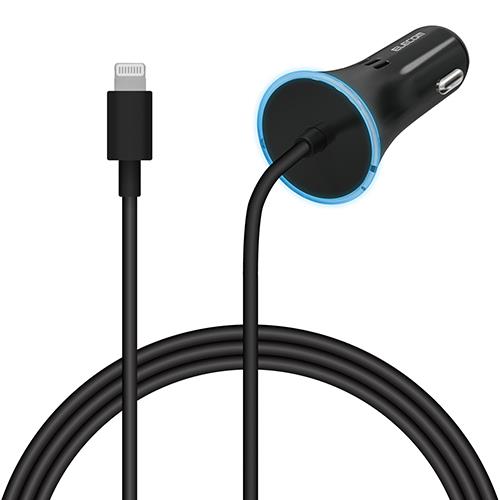 エレコム(ELECOM) MPA-CCLPD01BK ブラック 車載充電器 USB PD18W Lightning ケーブル一体型 150cm