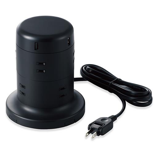 エレコム(ELECOM) TT-U01-0820BK ブラック タワー型タップ 延長コード 2ピン 8口 2m