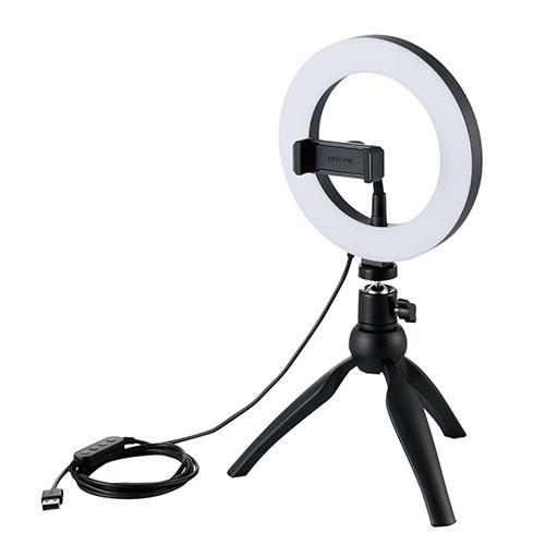 エレコム(ELECOM) DE-L02BK ブラック LEDリングライト 自撮りライト 3色調光 10段階調整 USB-A給電 16cm